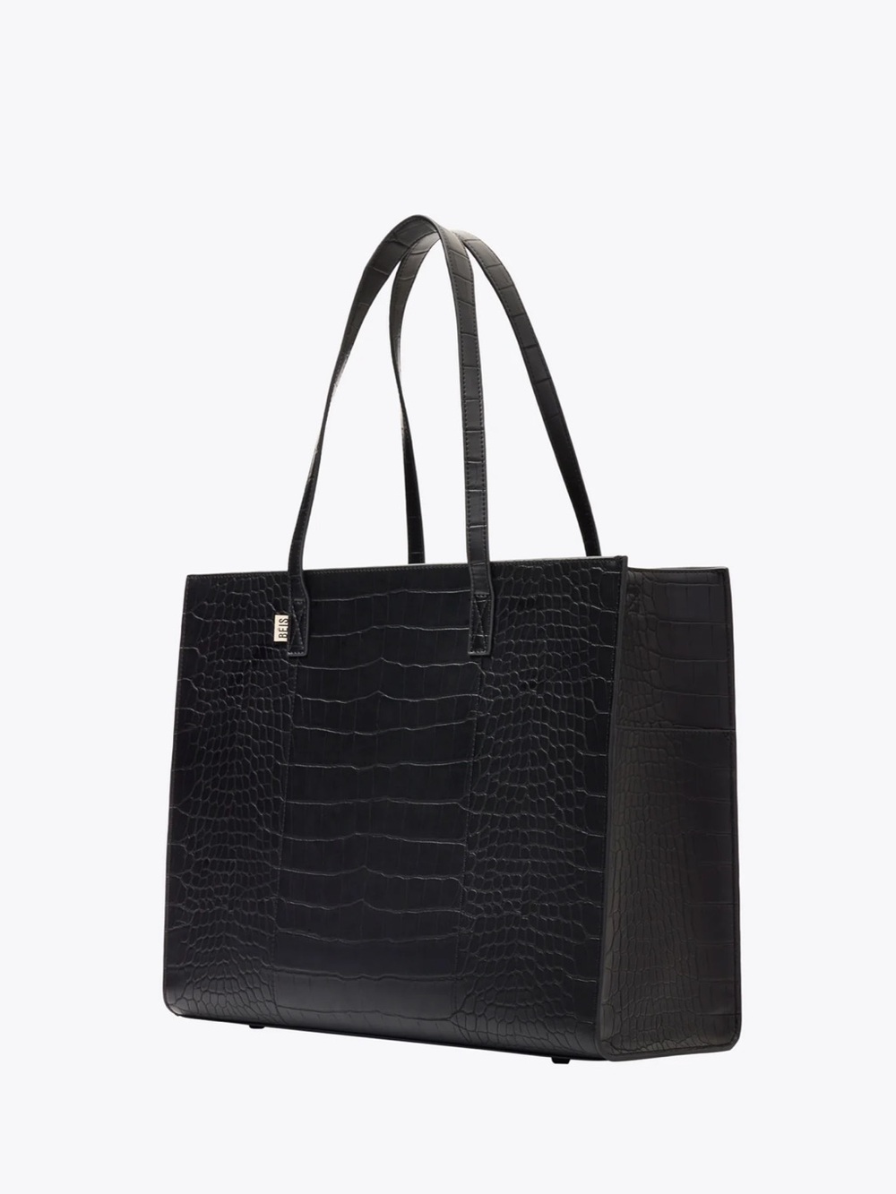Women’s Black Croc-Embossed Tote with Shoulder Strap - Picture 2 of 5